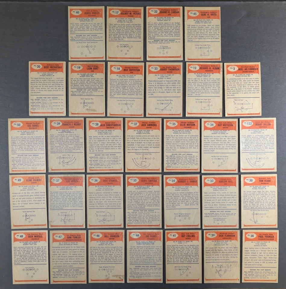 Juego de 30 tarjetas de fútbol americano Bowman 1955 Break Foto 2 de 3