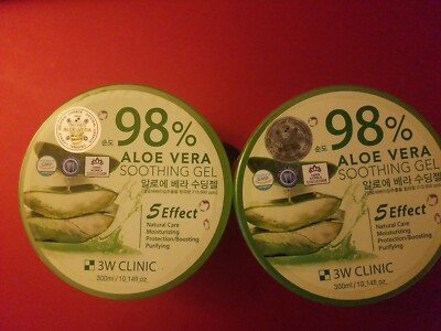 2 PACK 3W CLINIC 98% ALOE VERA SOOTHING GEL 5 EFFECT NATURAL CARE 300ML EACH