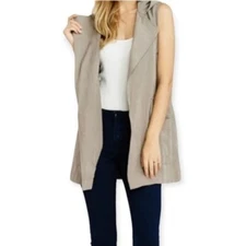 NWT Staccato Cardi Hooded Vest Women Small Beige Drawstring Waist