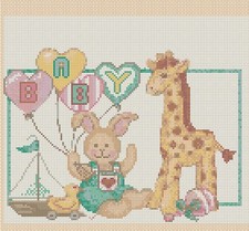 Birth Sampler Teddy and Giraffe Counted  Cross Stitch Chart No. 5-122