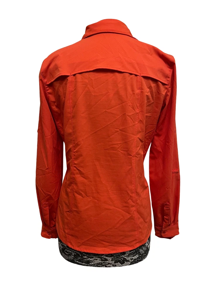 Camisa para mujer REI senderismo camping coral manga larga bolsillos abotonados lengüeta enrollable M Foto 2 de 4