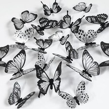 54Pcs Black 3D Butterfly Wall Decor - Butterfly Decoration Party Cake Decorat...