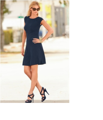 Boston Proper Cable Front Cap Sleeve V-neck Navy Sweater Dress, XS 2-4, NEW