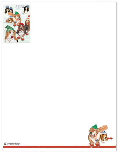 Basset Hound Holiday on Ice Printable Stationery, Writing Paper, 8.5" x 11" 25 S - Picture 1 of 1