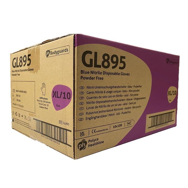 10 Boxes 1000 Bodyguards GL895 Blue Nitrile PF Disposable Gloves Size XL 10 Boxes 1000 Bodyguards GL895 Blue Nitrile PF Disposable Gloves Size XL