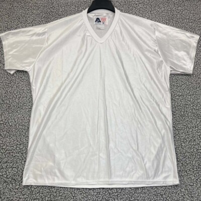 Vintage Football Jersey Shirt Men XL White Plain Blank Short Sleeve V-Neck  New