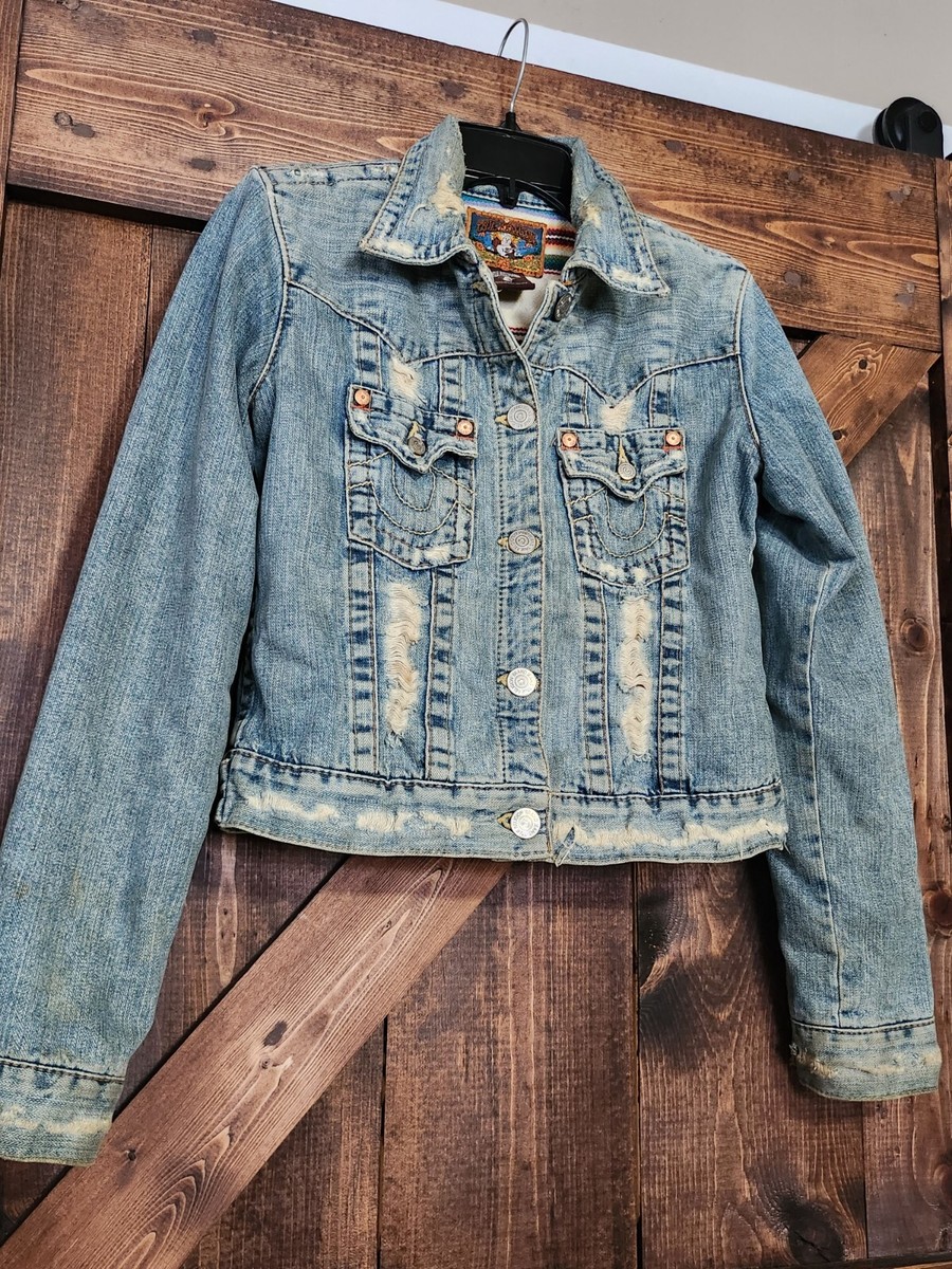 ジャケット・アウター Rare True Religion Jean Jacket s NEW TRUE RELIGION MEN'S JESSE SN TRUCKER BLUE JEAN JACKET