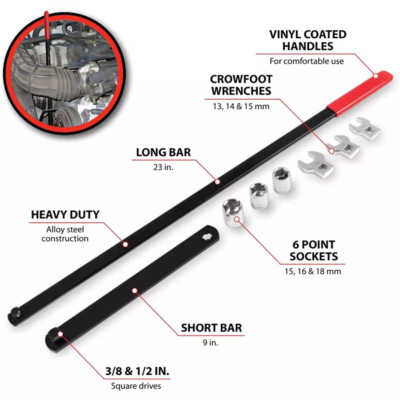8PC Serpentine Belt Tension Tool 1/2" 3/8" Square Universal Belt
