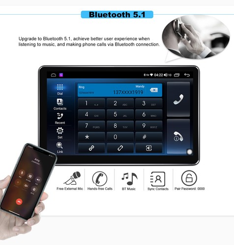 6+128GB Single Din Autoradio Android Autoradio mit 10.5 '' Touchscreen 1280*720P - Bild 6 von 10