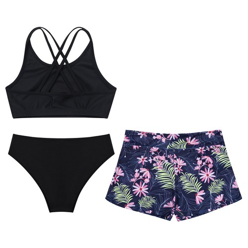 Girls Swimwear Crop Top Shorts and Briefs Set Beach Pool Swimming Bathing Suit - Picture 22 of 28