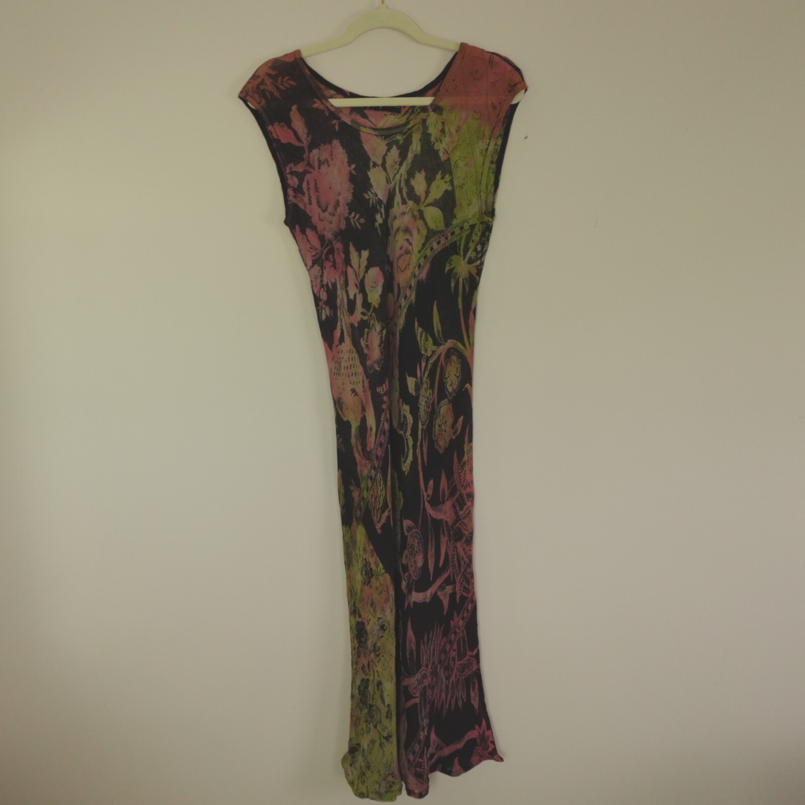 Y2K Vintage Silk Slip Dress Womens Small* Black Pink Multi Jagoda Kursa Maxi