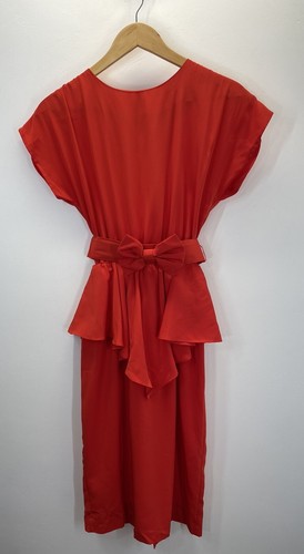 VTG 80s Red Peplum Dress Keyhole Back Bow Belt Cocktail Party SZ 5/6