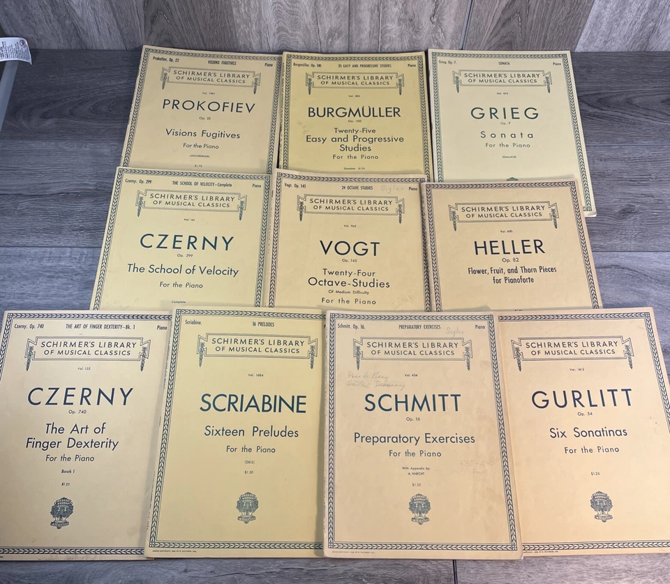 Lote de 10 LIVROS DE PIANO Biblioteca de Schirmer Partituras Heller Czerny - Imagem 2 de 4