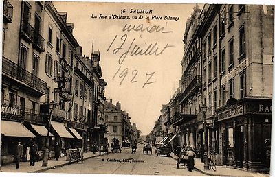 Old postcard Saumur - La Rue d'Orleansvu de la Place Bilange (12 July 1927) (207845)