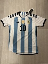 Messi #10 Argentina Home Soccer Jersey 3 Stars Mens Sz L Large World Cup Winner