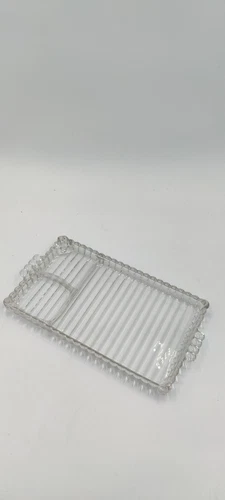 1940 Vintage Hazel Atlas Glass Lunch Snack Tray Set Sip N Smoke Ball & Rib