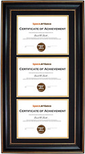 Elegant 14x29 Triple Diploma Frame with Black/Gold Double Mat  Real Glass