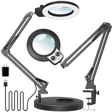 KIRKAS 12X Magnifying Glass with Light and 9.06 INCH Base Clamp, Black