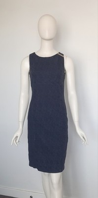 Cerruti 1881 Size XS Deep Blue Jacquard Sleeveless Shift Dress
