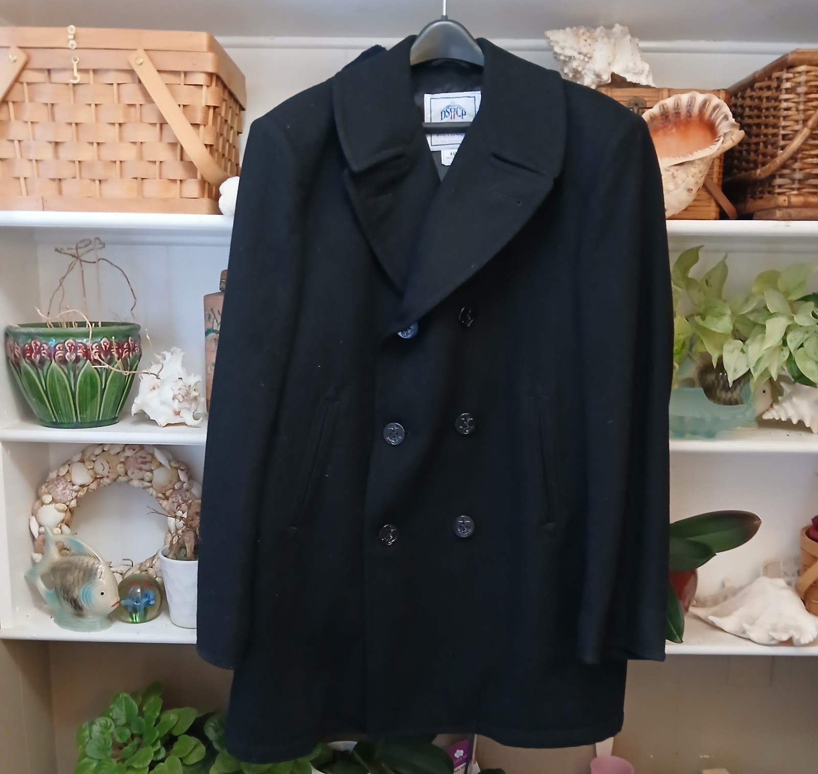 DSCP Quarterdeck Collection Navy Peacoat Men's 44L Solid Black Wool