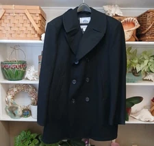 DSCP Quarterdeck Collection Navy Peacoat Men's 44L Solid Black Wool