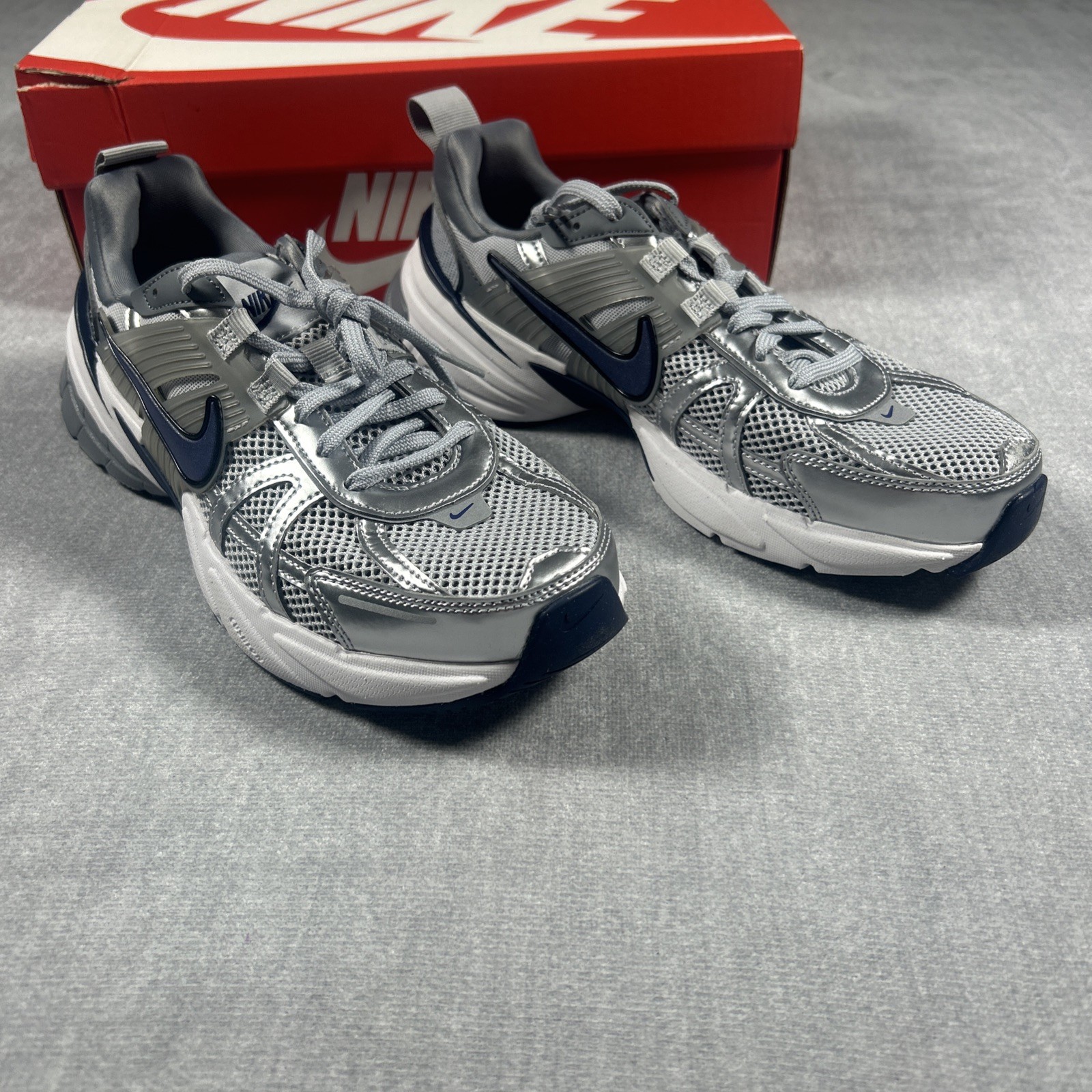 Men's 8 Women’s 9.5 Nike V2K Run Wolf Grey/Midnight Navy (HJ4497 002)