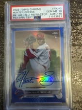 Hunter Greene 2022 Topps Chrome RC Auto #/150 Blue Refractor Reds PSA 10