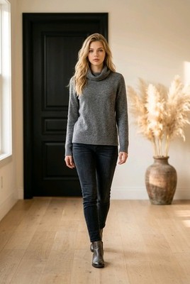 REPEAT Gray Knit Pullover Sweater Cowl Neck 100% Cashmere Long Sleeve M