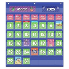 Calendar Pocket Chart Classroom Monthly Blue 71 Cards Kids Learning Home Tool