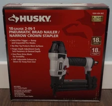 New! Husky Pneumatic 2-in-1 18-Gauge Brad Nailer & 1/4" Narrow Crown Stapler