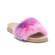 NEW Dolce Vita Women US 8 Gwynn Bright Multi Tie Dye Faux Fur Slide Sandal
