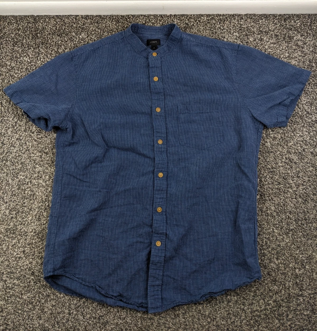 J Crew Baird McNutt Shirt Irish Linen Banded Collar S/S Button Mens Large