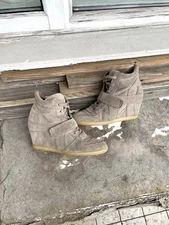 ASH Bowie Wedge Sneakers Isabel Marant Style Suede Hi Top Shoes Size 39 Gray