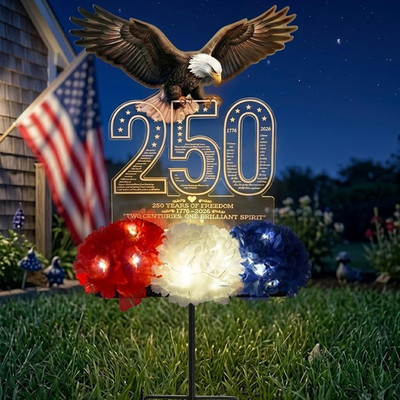 20'' American Eagle Solar Garden Stake, 250Th Anniversary Patriotic Acrylic & Met
