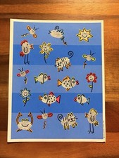 Vtg Hallmark Stickers Fingerprints Doodles Flowers Bugs Sun Cat Flowers 1 Sheet