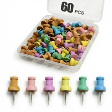Colorful Wood Push Pins, Decorative Wooden Thumb Tacks for 60 Count,