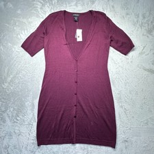 New York & Company Sweater Dress Womens Small Burgundy V Neck Button Front