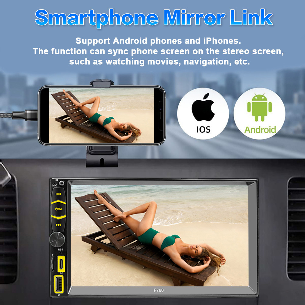 7" Double Din Car Stereo Radio Apple/Android CarPlay GPS Head Unit w/ Camera BT