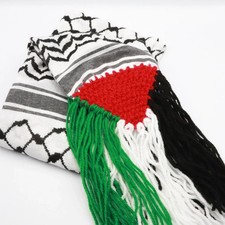 Palestinian Keffiyeh Scarf with Flag Tassels  Handmade Shemagh Kufiya