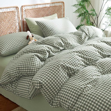 Gingham Duvet Cover King Size 100 Washed Cotton Green Plaid Checkered Comforter