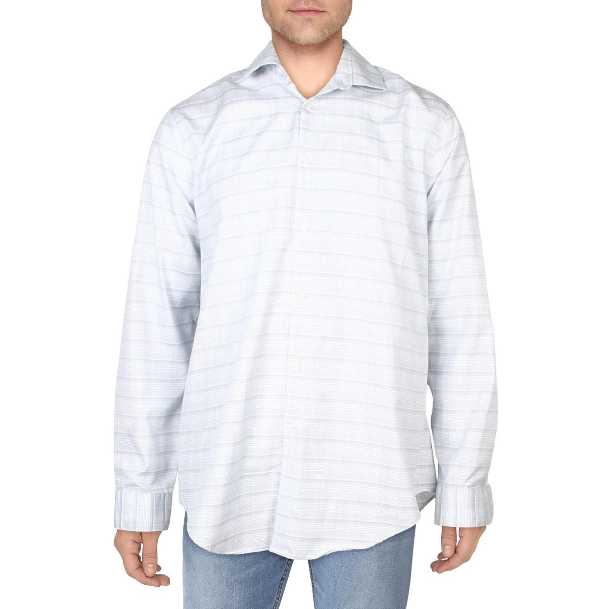 Мужская синяя приталенная офисная рубашка Calvin Klein на пуговицах 17 3435 BHFO 5914 2290₽