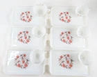 Vintage Anchor Hocking Fleurette Glass Snack Set of 6 Cups & 6 Trays - MCM 1950s