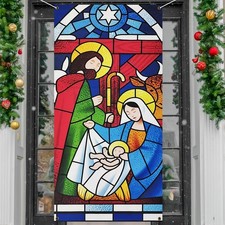 Christmas Door Cover Decorations,Jesus Nativity Scene Christmas Fabric Door D...