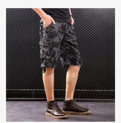 Mens Multi Pocket Jogger Capri Cargo Shorts Black/Grey Size 38