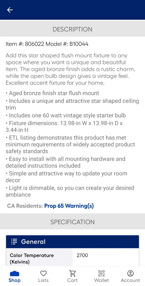 Allen + roth 13.98 英寸青铜星星吸顶灯 — 第 2/4 张图片