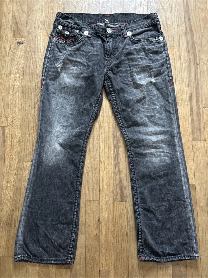True Religion Jeans Super T Flaps Dreams Negro Rojo Hombre’s 38X32 Algodón Recto Foto 3 de 4