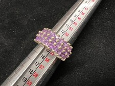 Genuine Amethyst Purple Gemstone Round Multi Row Silver Tone Band Ring Size 7