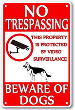 Beware of Dog Sign - No Trespassing Warning for Fence, Guard Dog on Duty Yard Ti