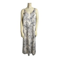 H M Floral Sleeveless Slip A-Line Dress Cream/Black Womens Minimalist Bohemian