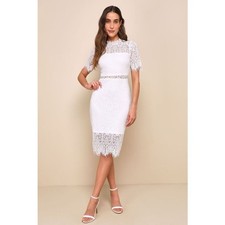 Lulus Remarkable White Sheer Lace Short Sleeve Mini Dress Size S NWT